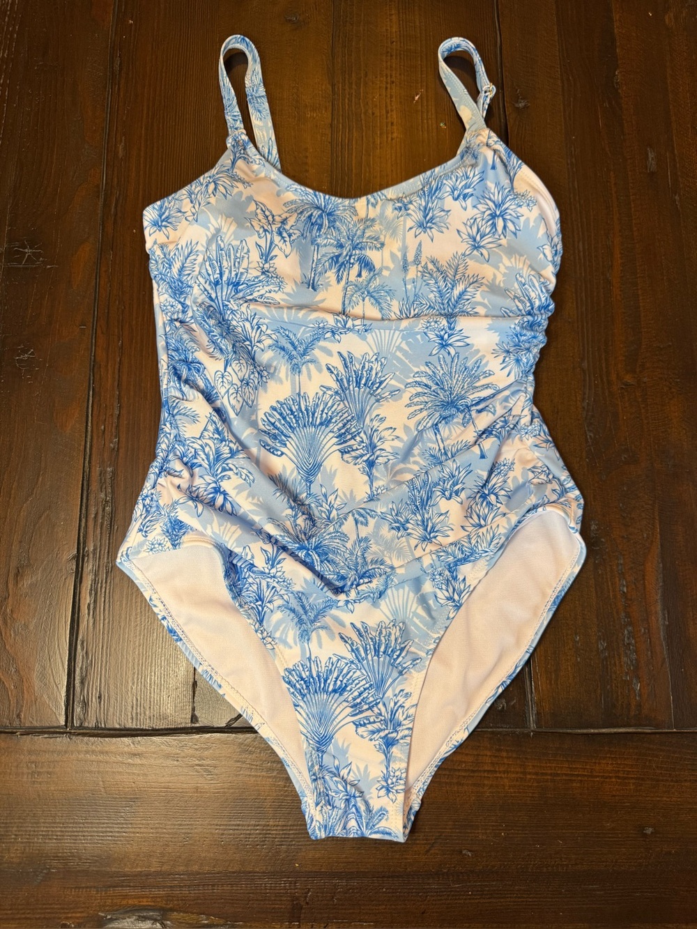 Nicole Miller Floral Blue Tropical Wrap One Piece Bathing Suit Swimsuit Sz Small